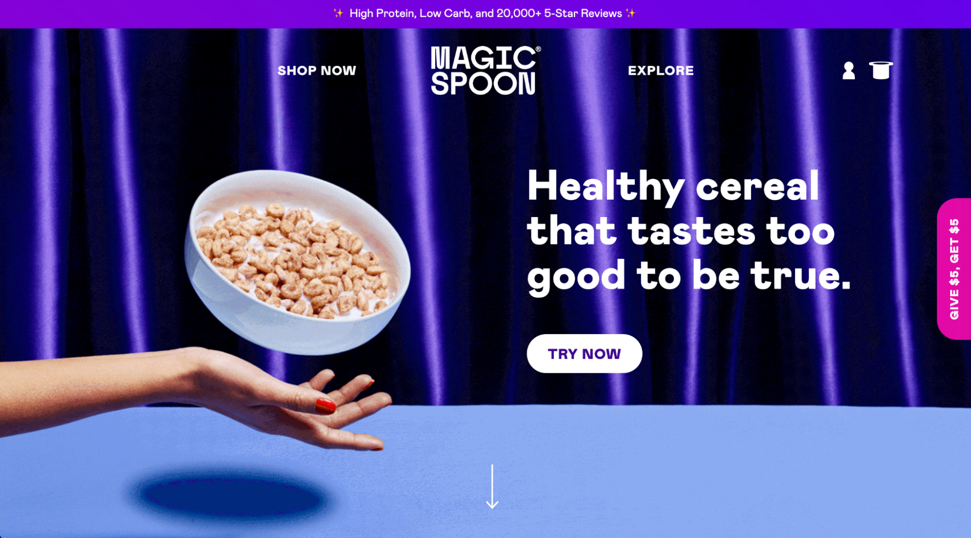 Web design example from Magic Spoon, a DTC business that sells cereal