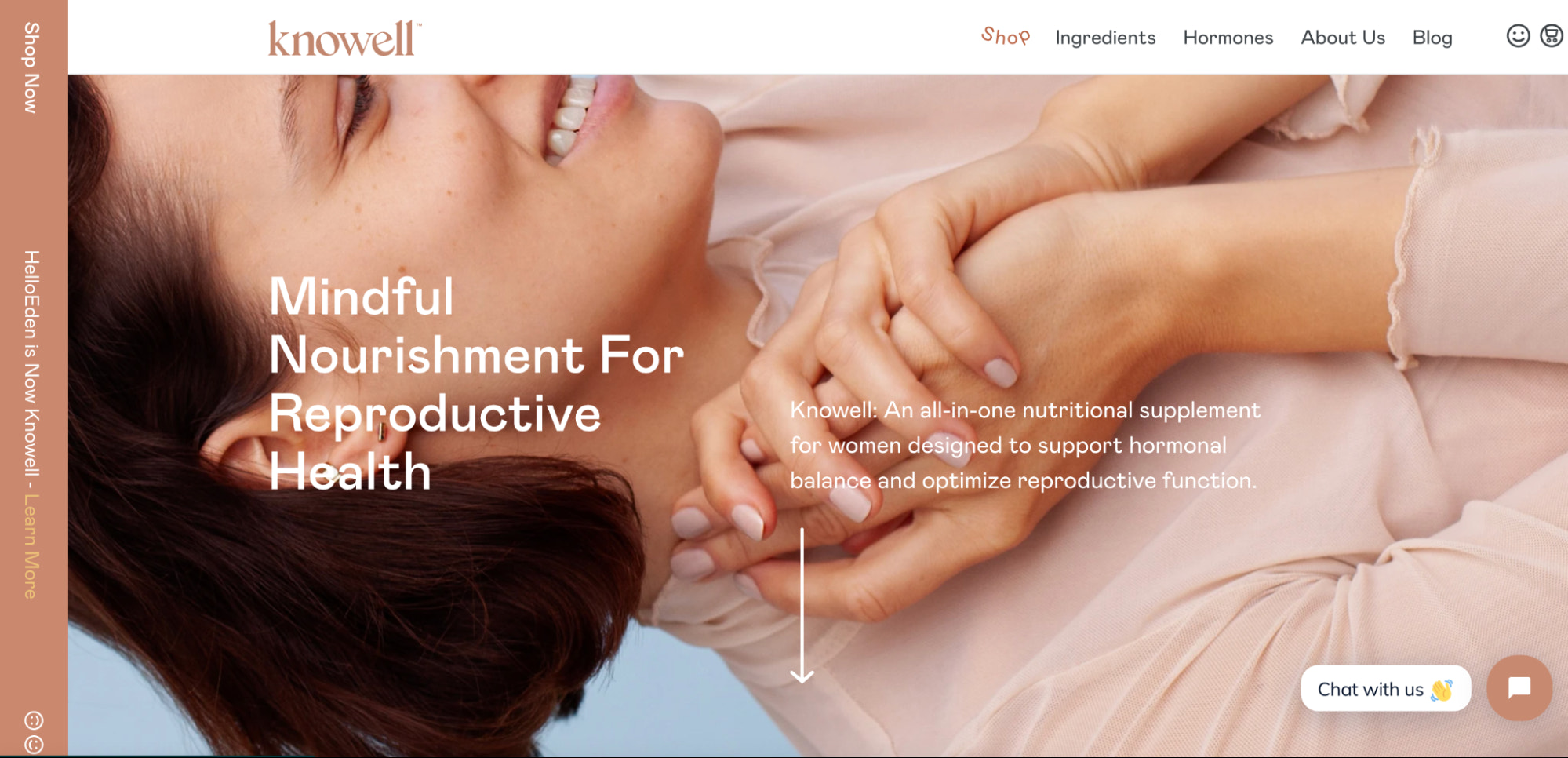 Knowell's web design highlights information about the company's nutritional supplements