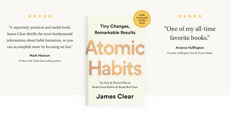 Screenshot of Atomic Habits cover and two reader reviews