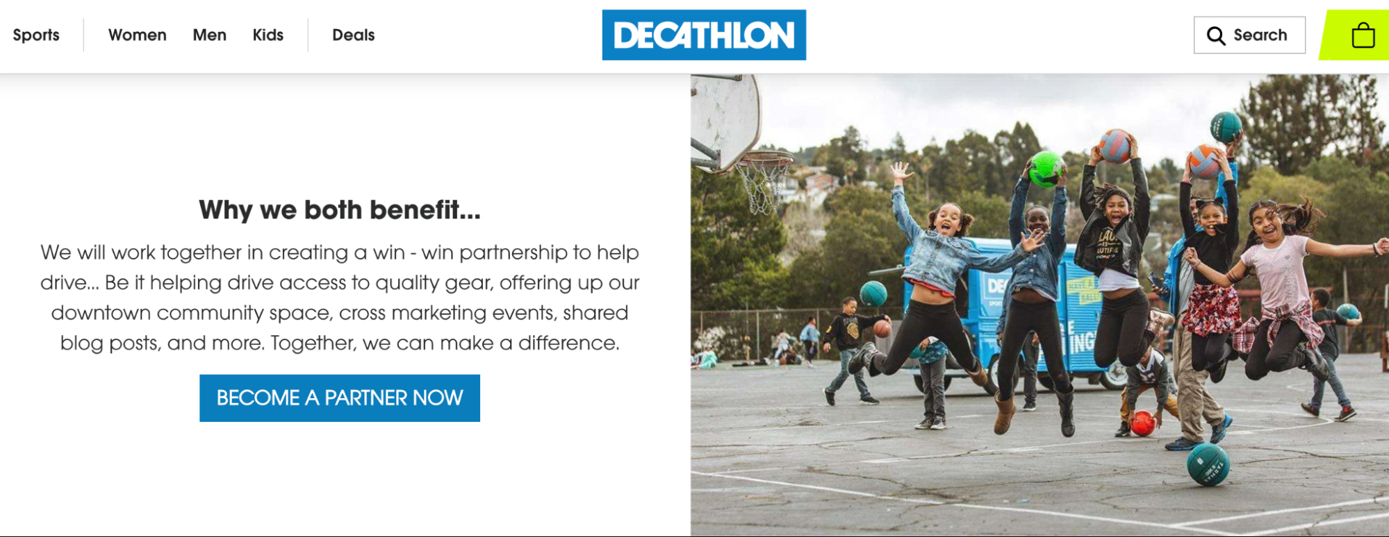 Screenshot of Decathlon partner page