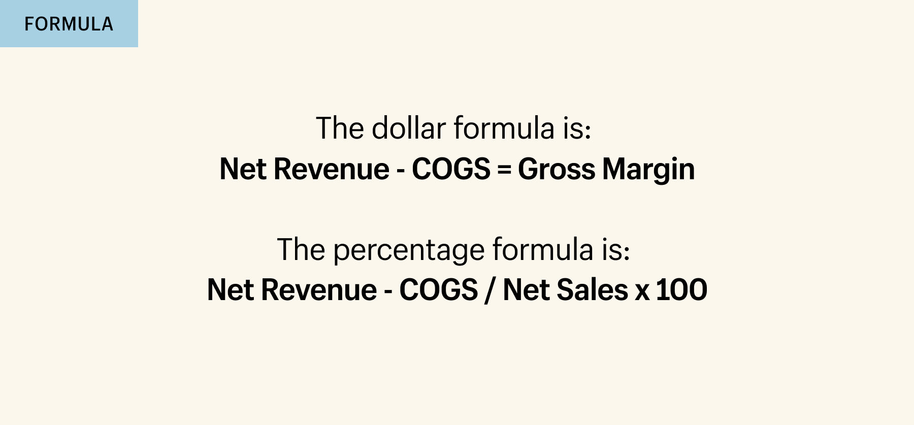Gross margin formulas as a percentage and as a dollar figure