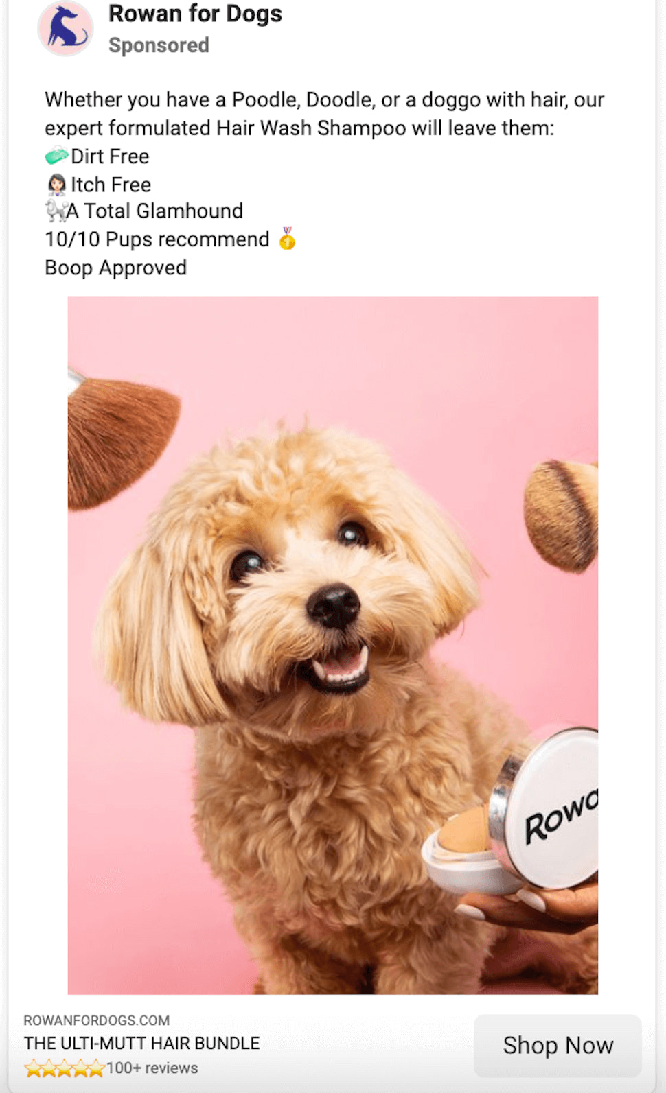 Rowan for Dogs Facebook广告的例子