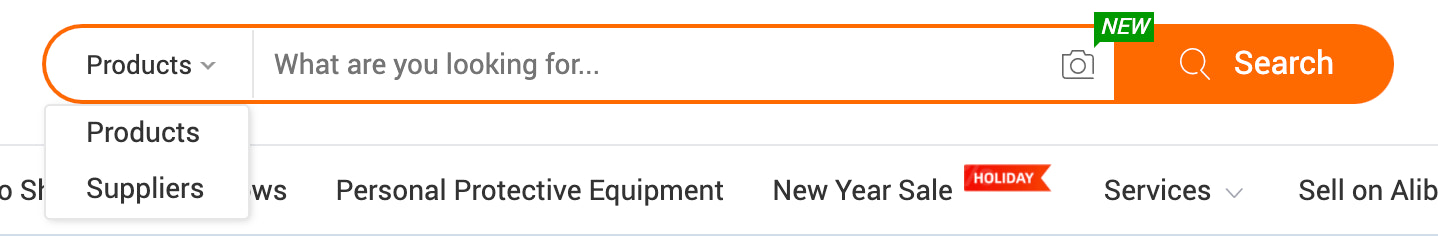 Dropdown menu on alibaba