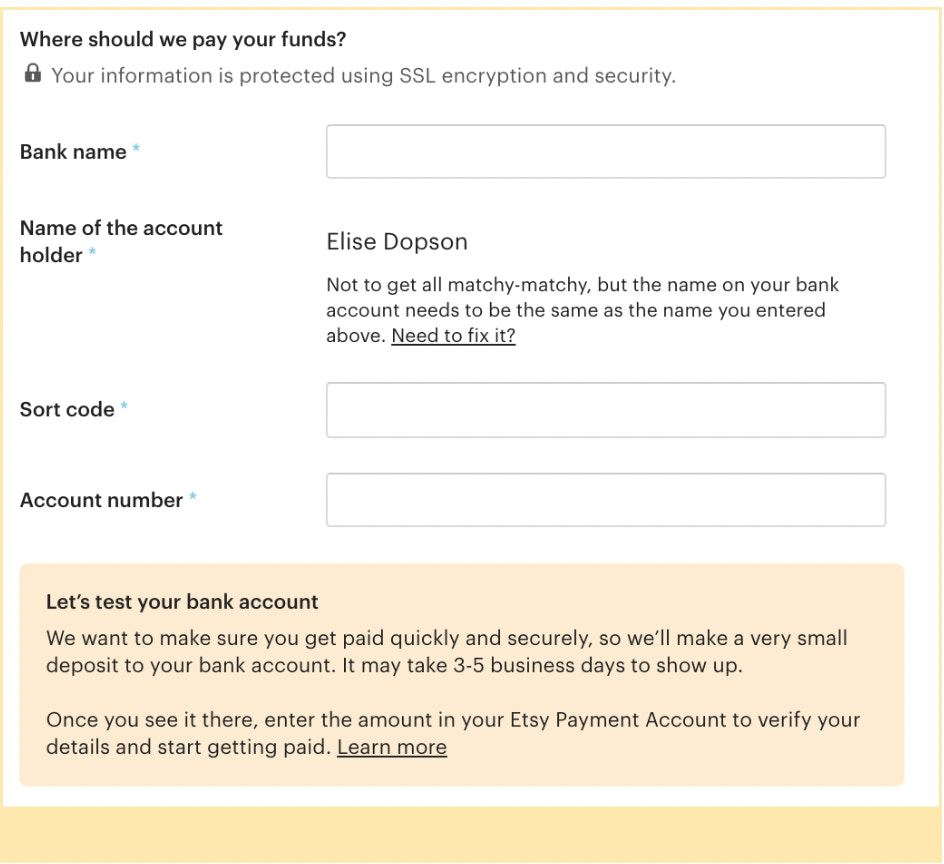 Etsy屏幕商家付款,“我们应该在哪里支付你的资金。”
