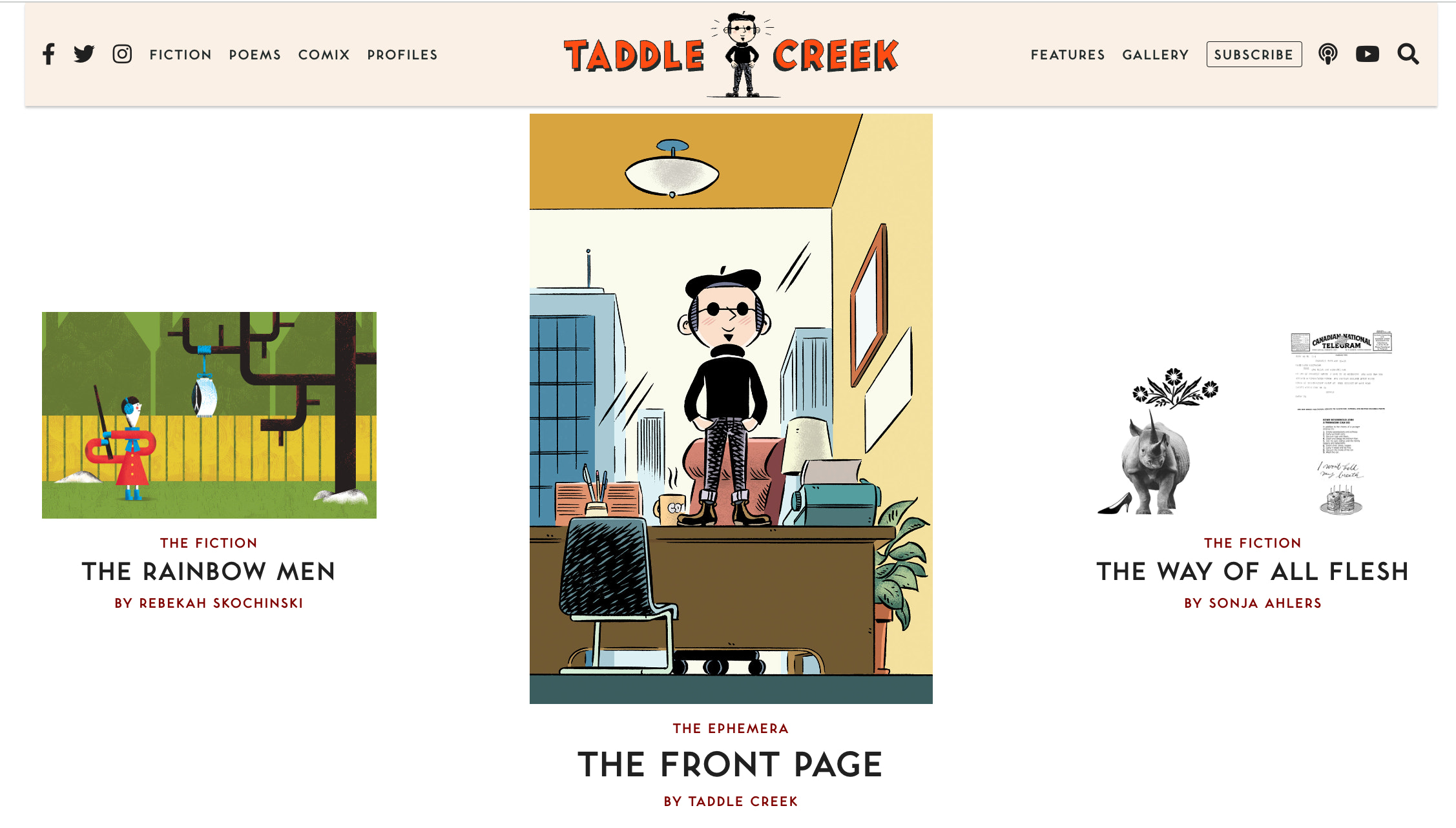 Images for 3 articles in this month's Taddle Creek magazine.