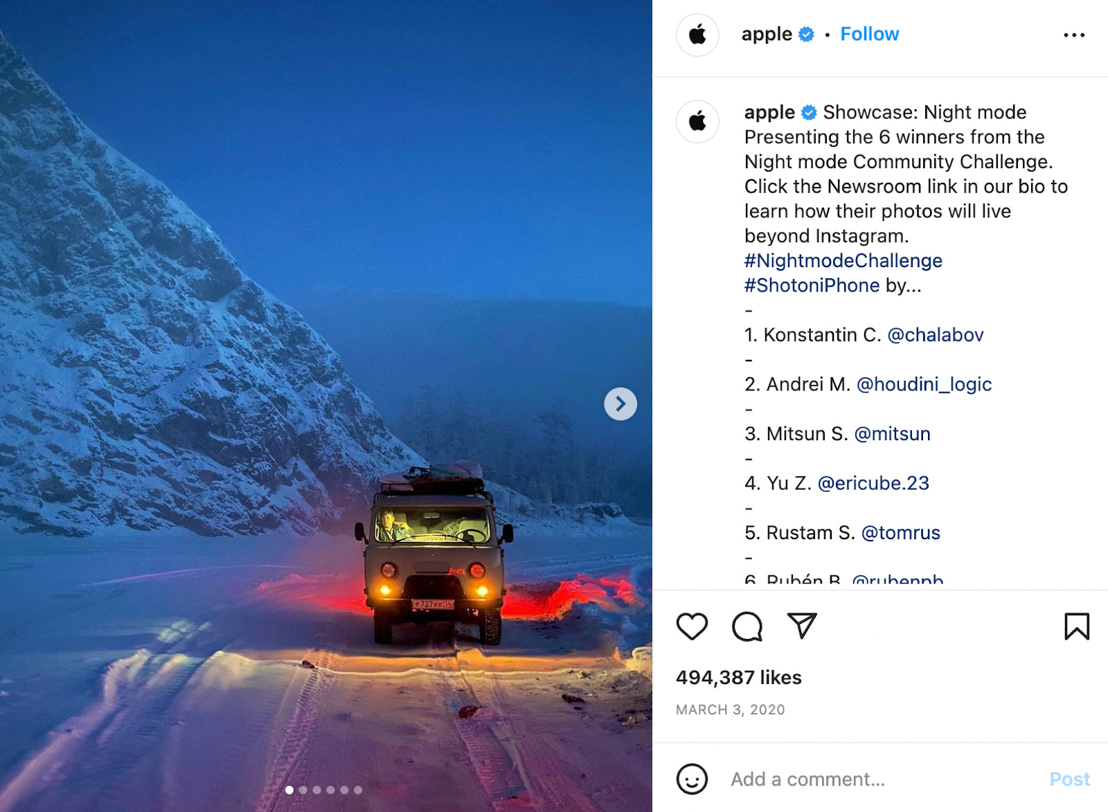 Screenshot of an image on Apple’s Instagram page that’s part of the #ShotoniPhone campaign