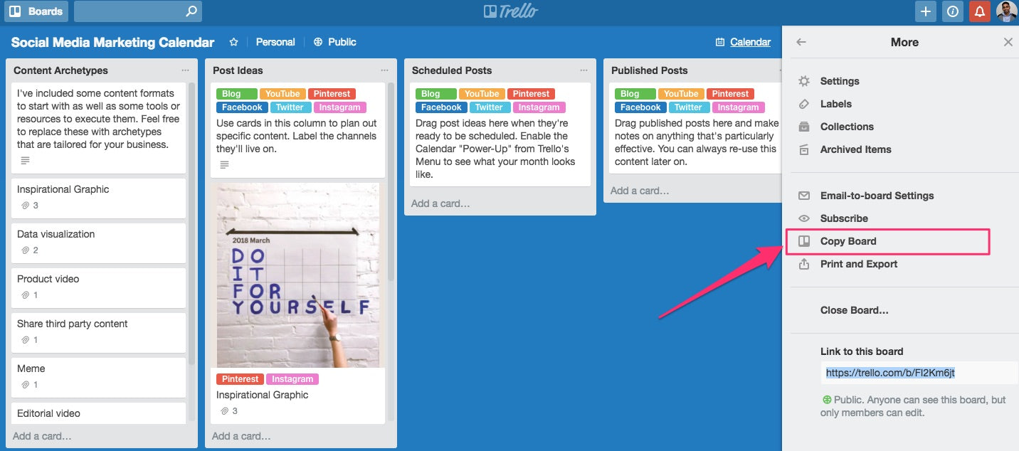 trello template for social media marketing