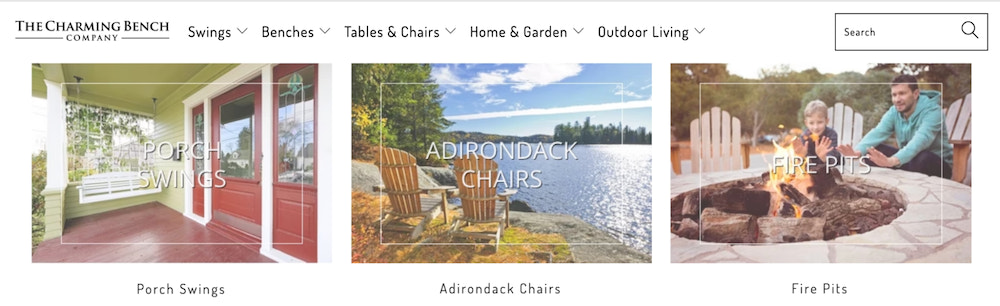 Screenshot of The Charming Bench Company homepage.