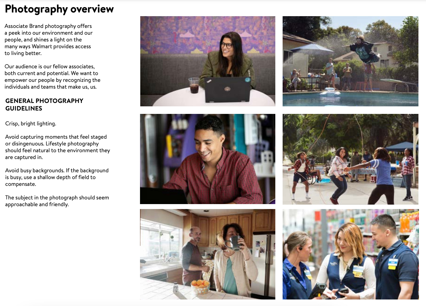 沃尔玛摄影指南与示例生活方式的图像,坚持指导方针
