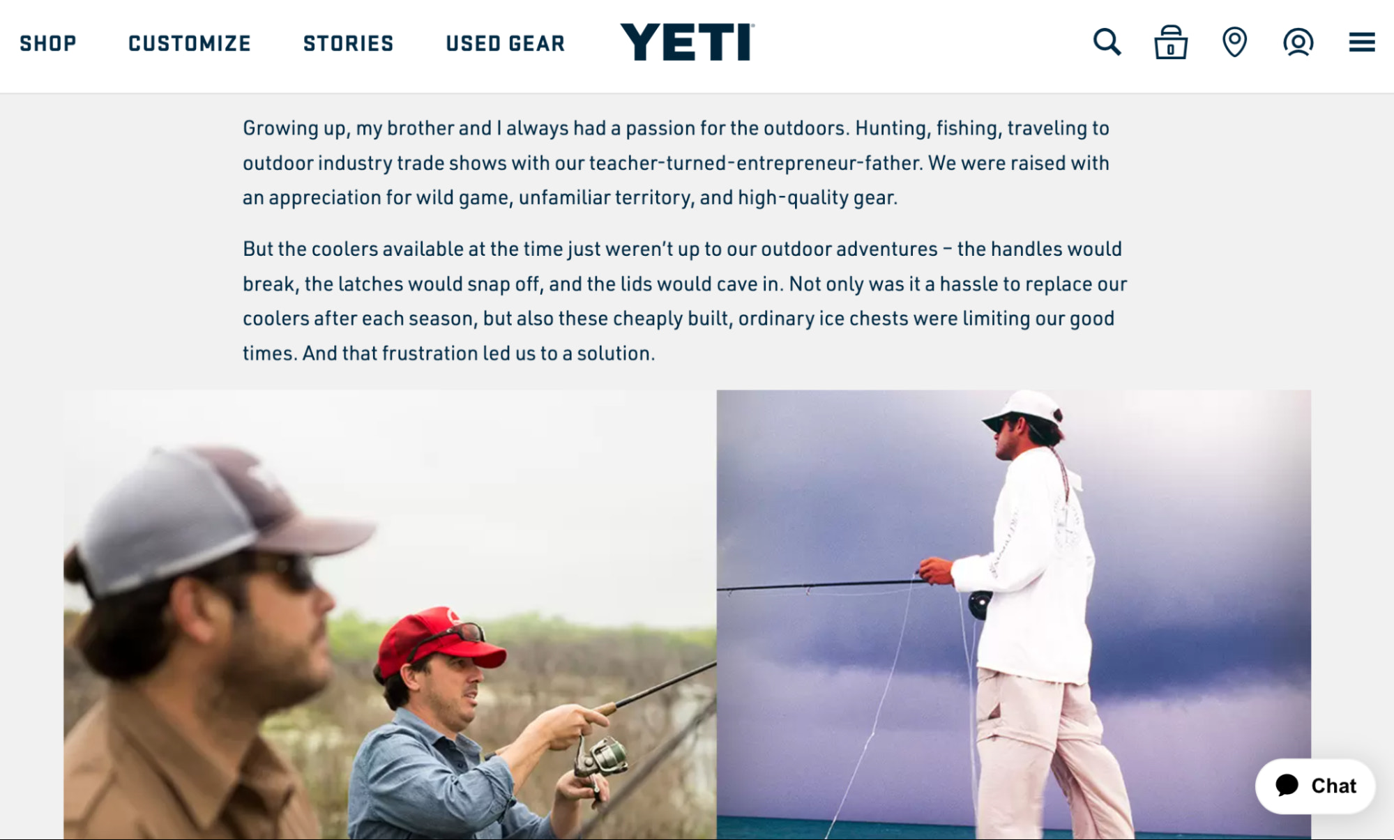 screenshot of YETI about page