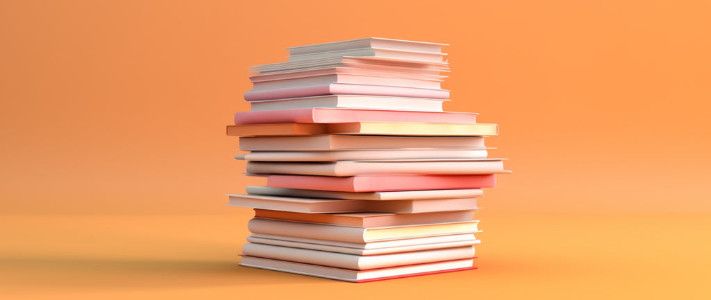 A stack of books against a gradient background