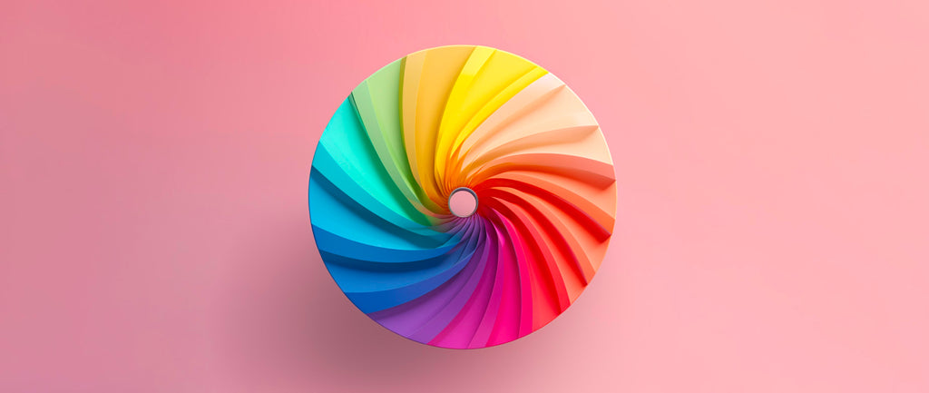 a color wheel against a pink backdrop: color theory