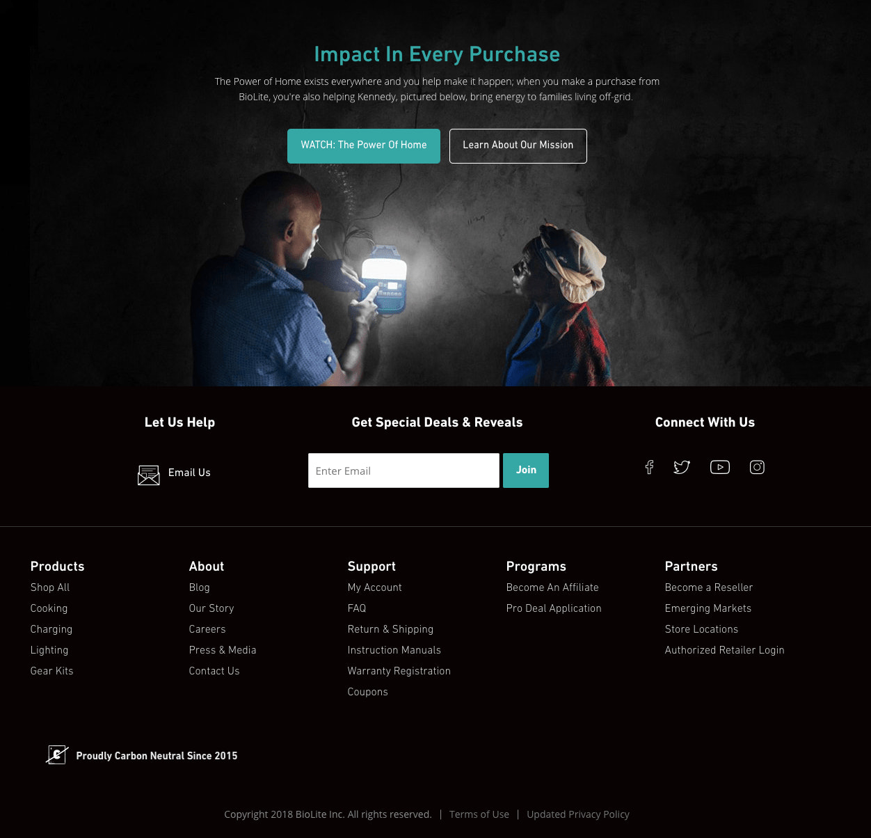 biolite energy content on homepage