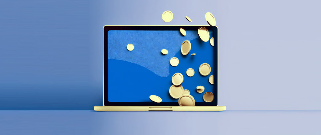 a laptop with yellow coins falling around it: how to make a website to sell