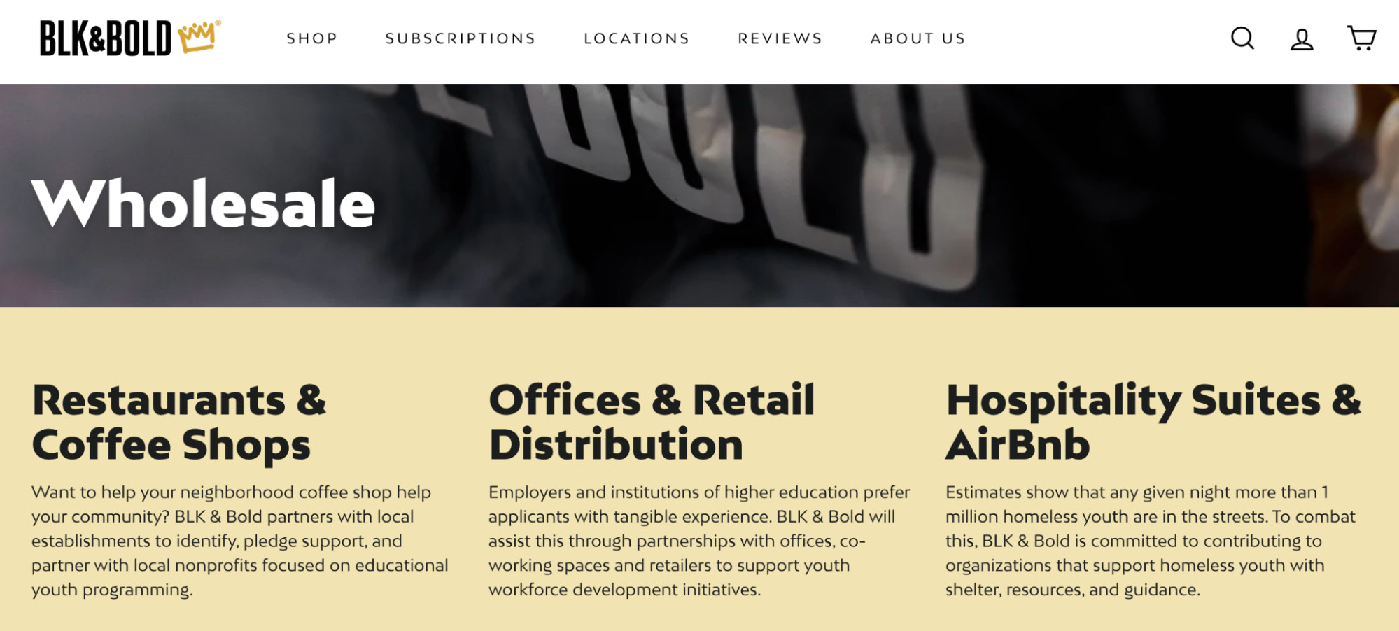 Screenshot of BLK & Bold wholesale page