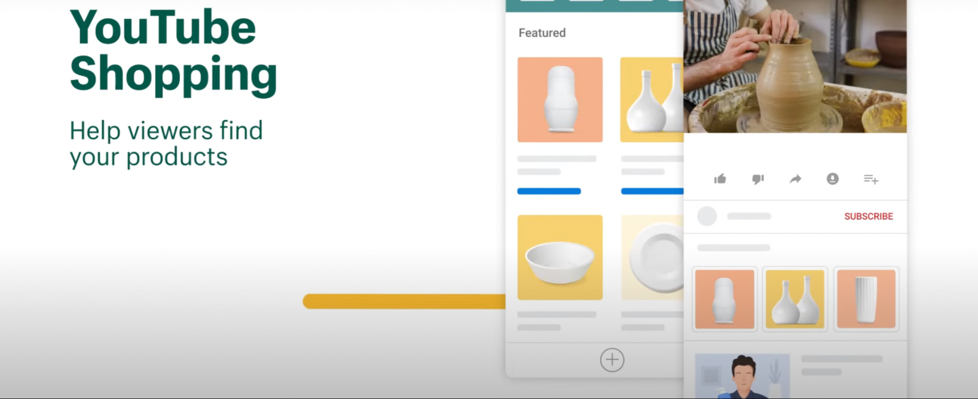 Illustration of YouTube videos with adding social selling features such as product images and CTA buttons.