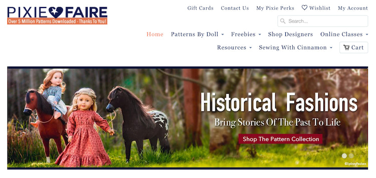 Screenshot of Pixie Faire homepage