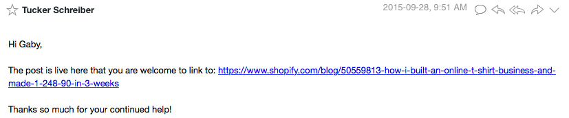 Here's an example of an actual email reminding a partner of ours about a contest that went live