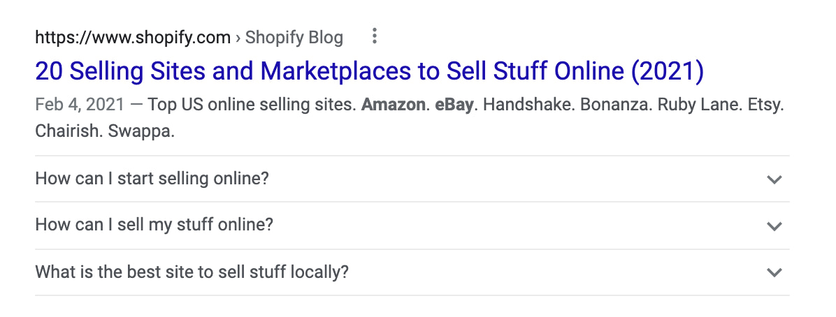 SERP listing with Schema markup