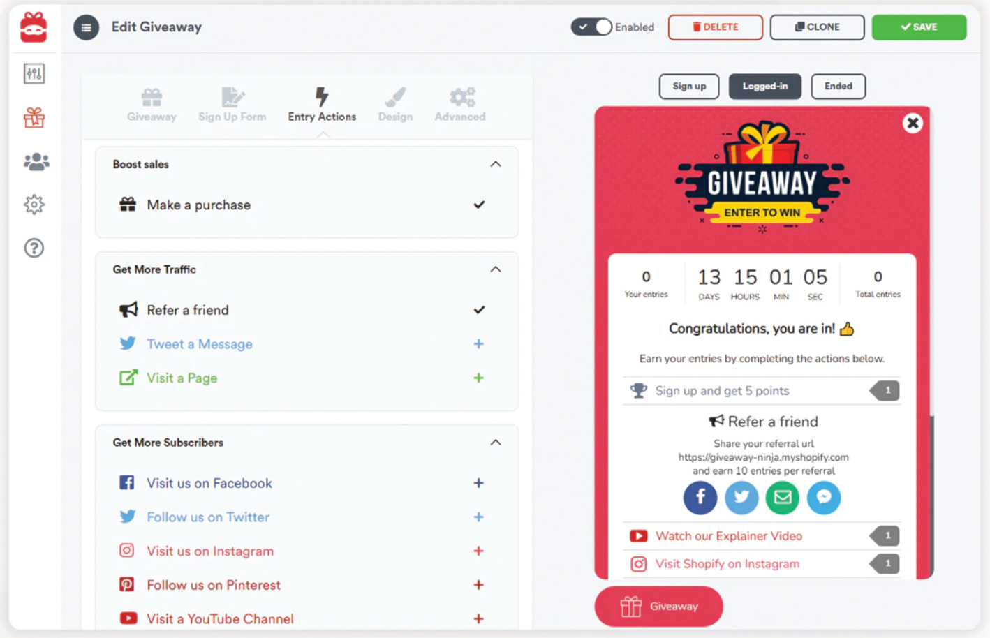 Instant Giveaway tool