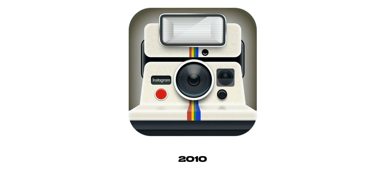 Instagram logo from 2010. The logo is a detail image of a Polaroid OneStep camera with a small label that reads