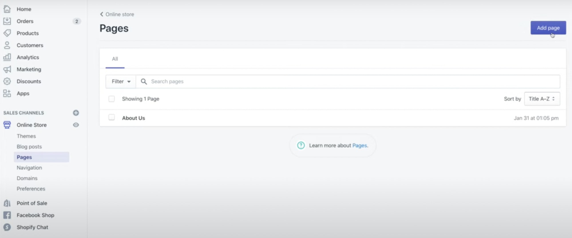 Shopify admin screenshot showing step 1