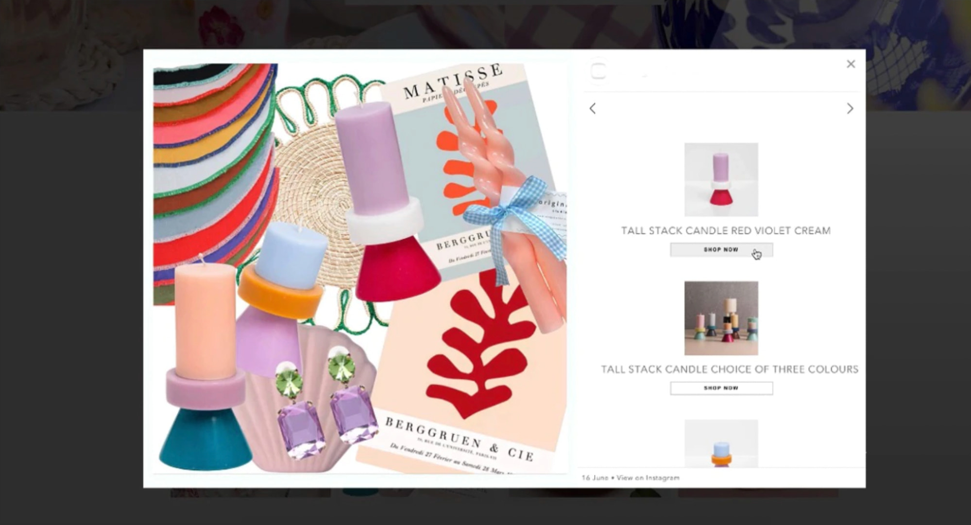 Call-to-action buttons and product images integrated into Instagram using the Instafeed app.