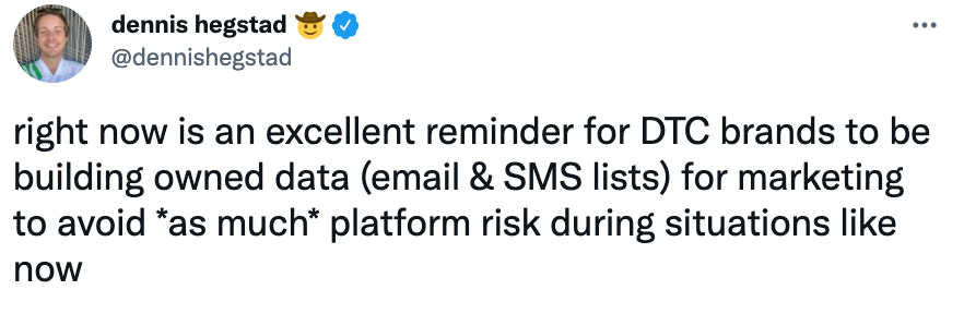 DTC VC,丹尼斯Hegstad矫饰的ts about the importance of building your own email or SMS list for sales and discounts