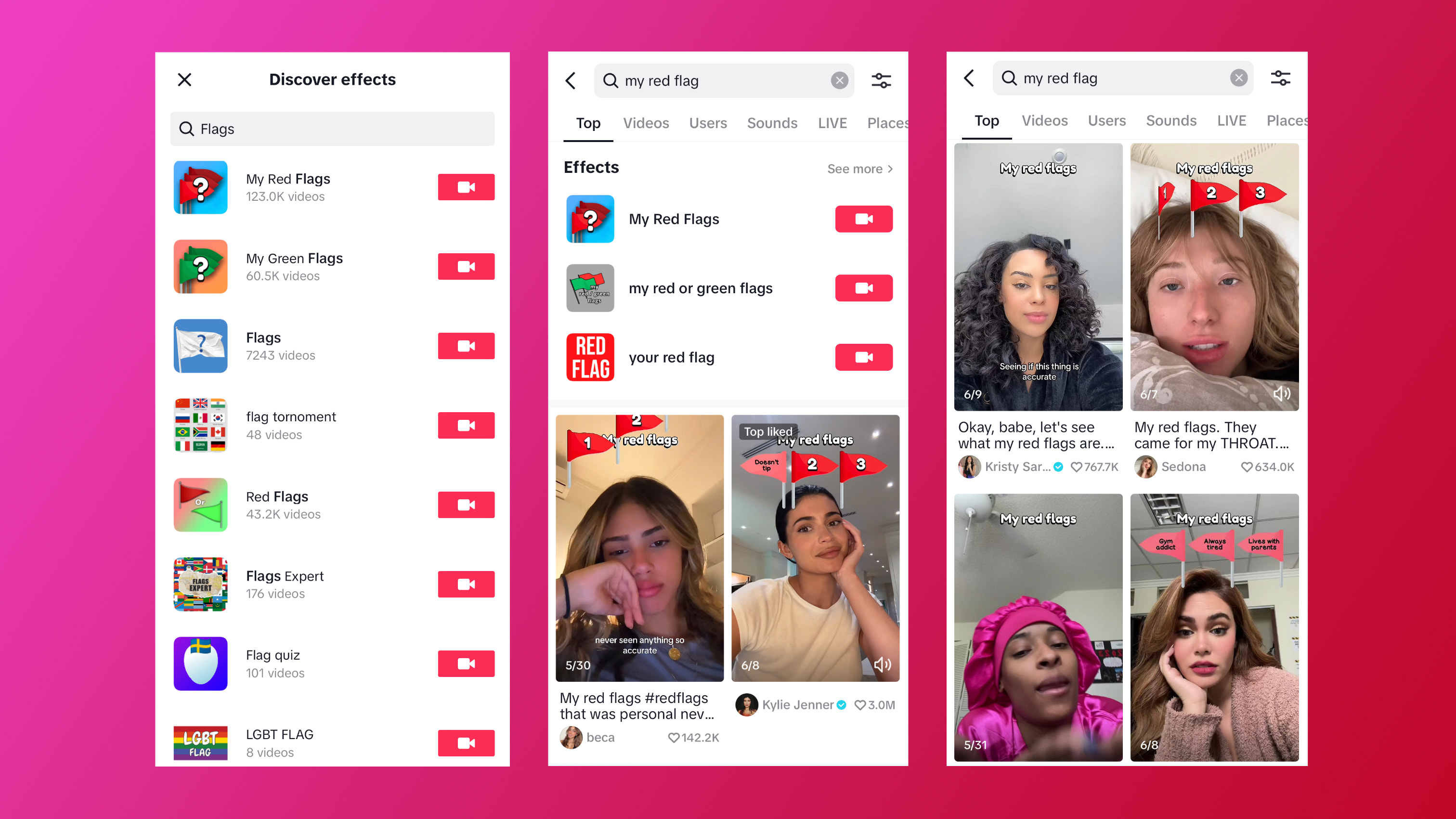 Side by side mobile version of the TikTok UI showing the Effects function