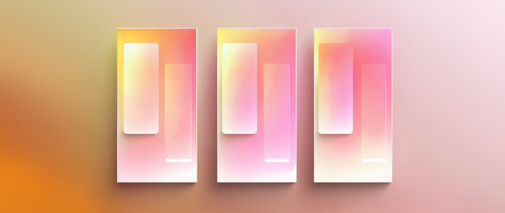 three rectangles with smaller rectangles inside them, all blank, with various shades of pinks and yellows throughout; product-design-process