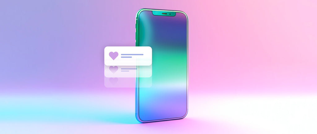 a smartphone with a social media graphic next to it showing a like heart: social media influencer
