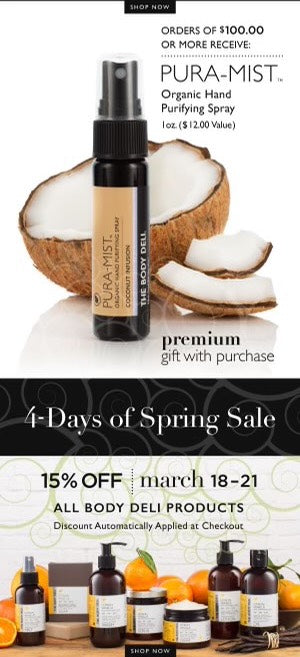 Screenshot of a mobile ad spread for the Pure-A-Mist spray