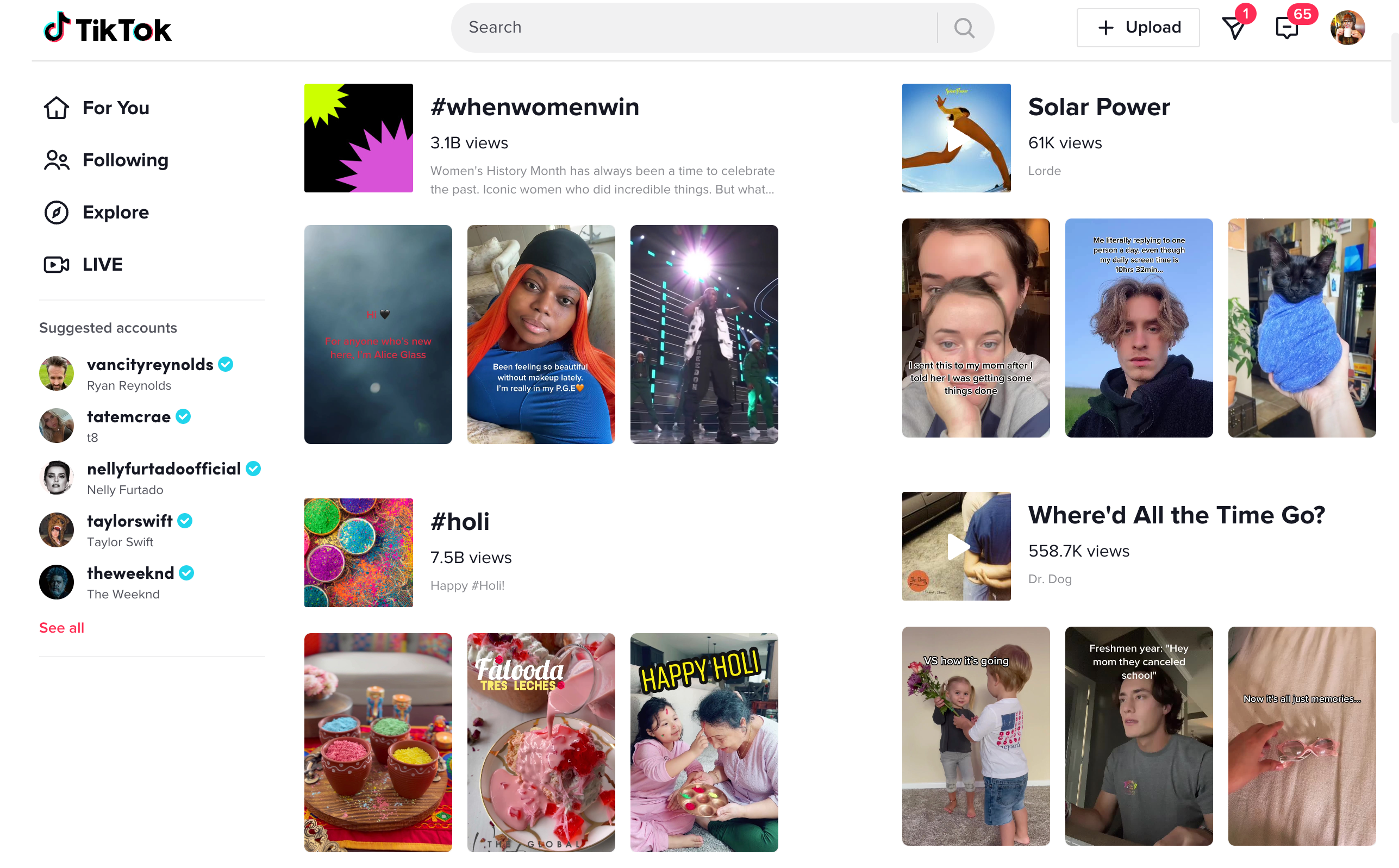 TikTok desktop interface showing trending content