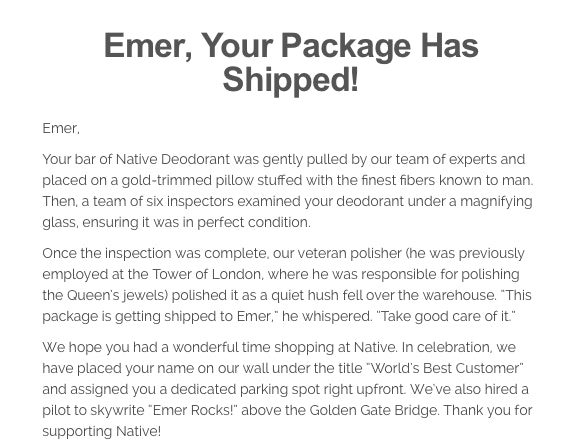 creative transactional email example from Native
