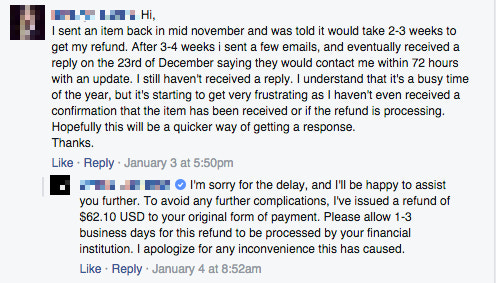 Réponse commentaire Facebook