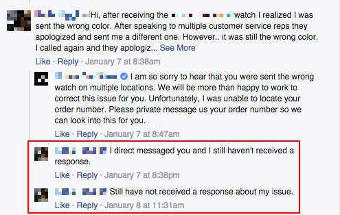 Commentaire Facebook sans réponse