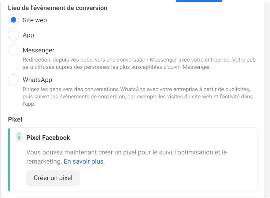 Evenement de conversion Facebook