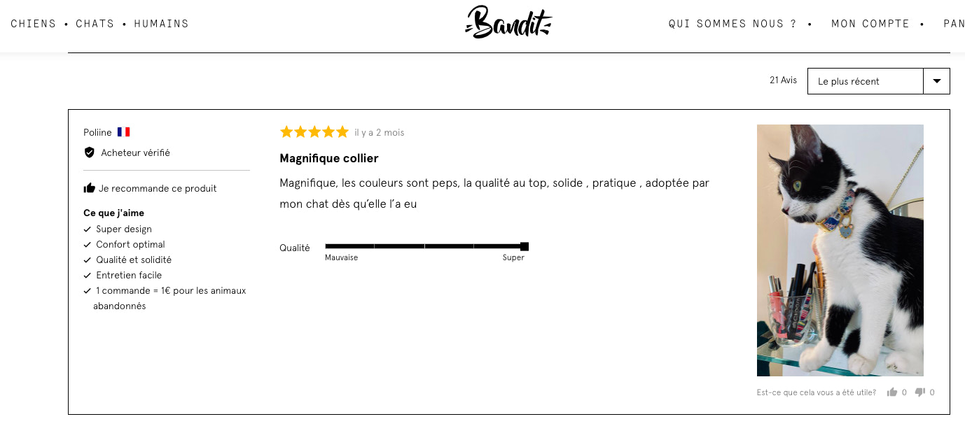 Avis client sur la boutique en ligne Bandit