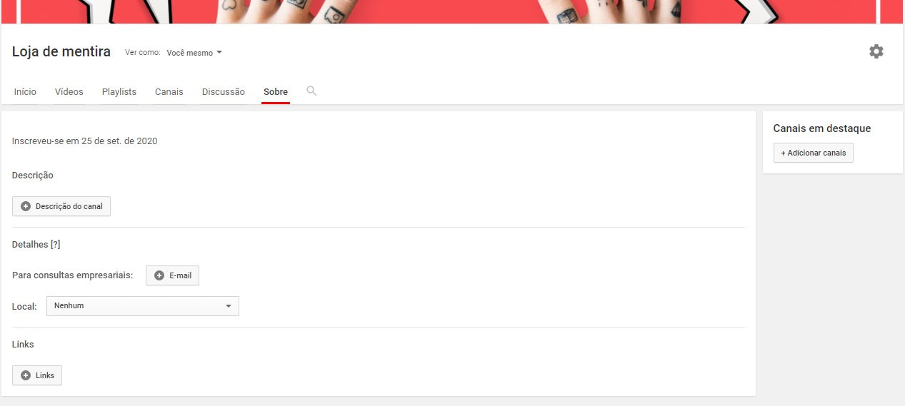 detalhes sobre canal de marca youtube