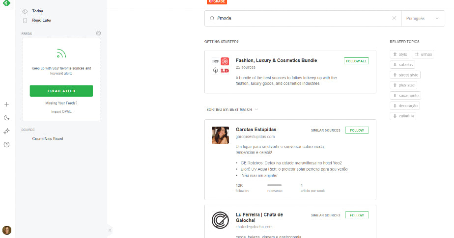 Calendário社论:curadoria no Feedly