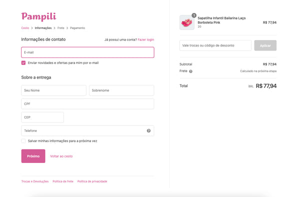 Captura de tela mostra结帐透明无电子商务达Pampilli。