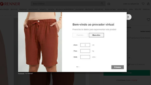 provador virtual do site da loja renner