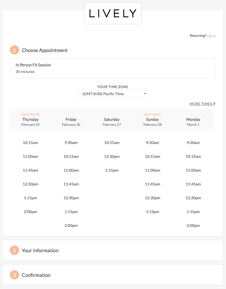 Lively's appointment booking page