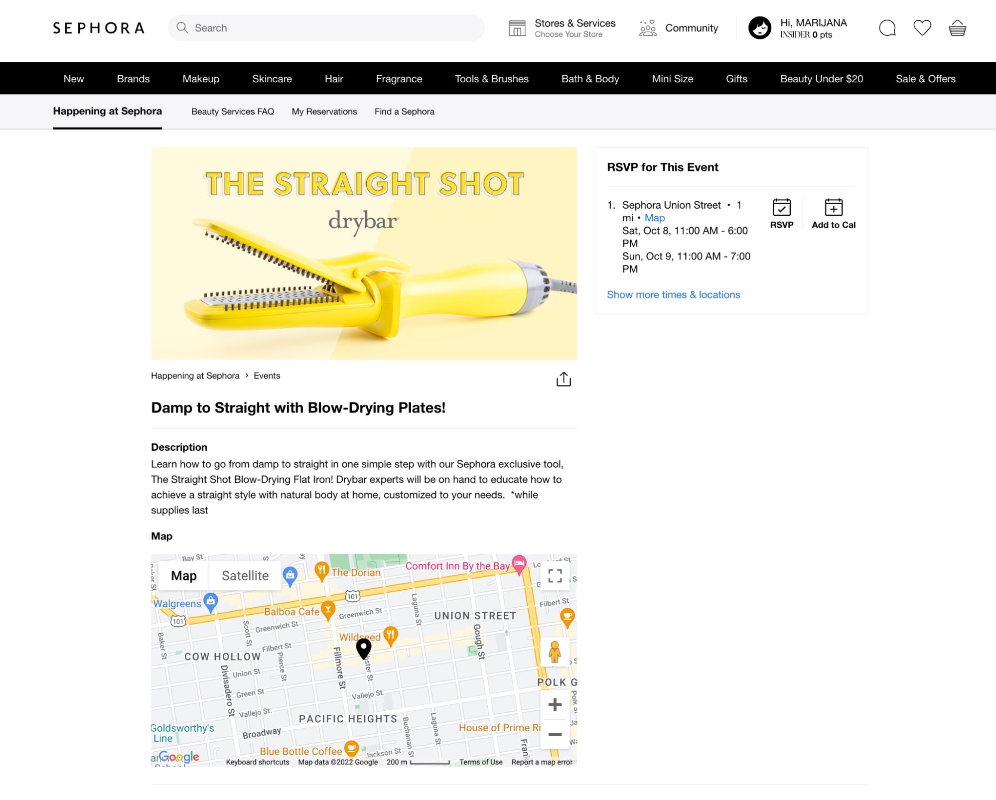 Sephora in-store event landing page