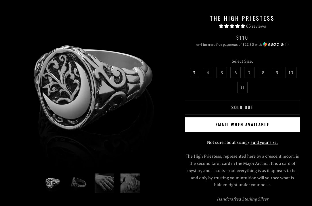 Etah Love's notify me when back in stock button on website