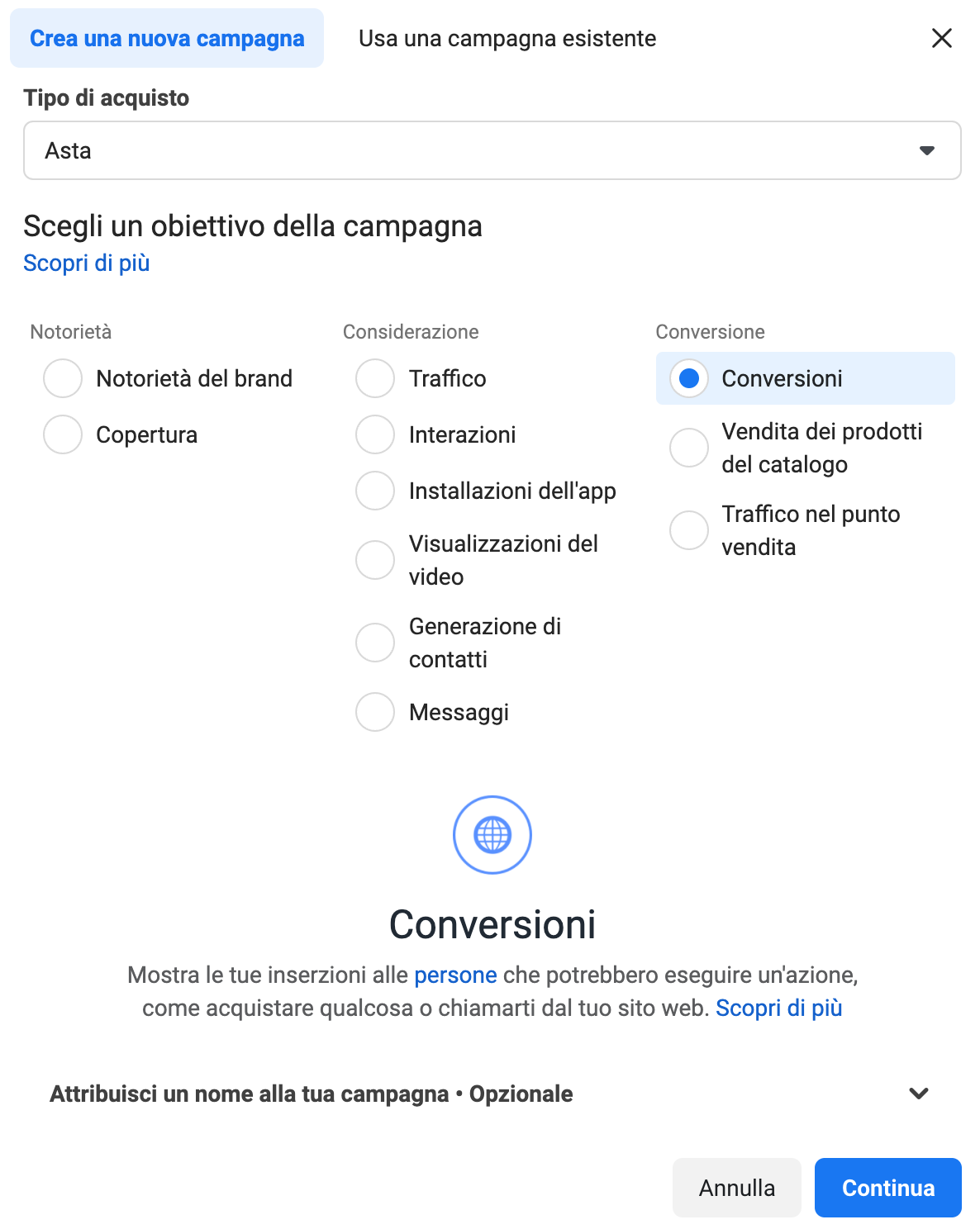 Obiettivi campagne Facebook Ads