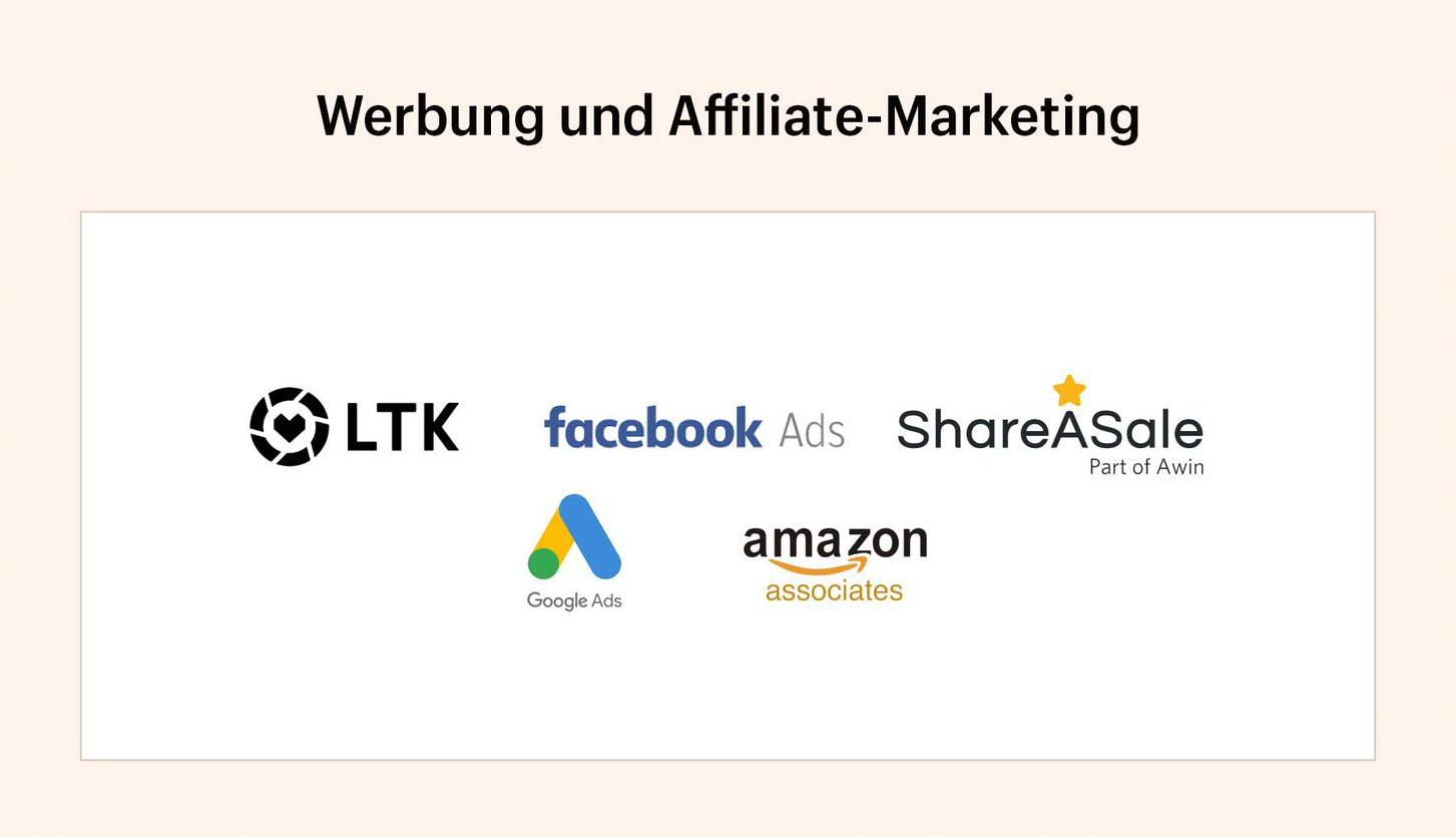 Übersicht über Ebene für Werbung und Affiliate-Marketing des Tech-Stacks für kreative Content-Ersteller