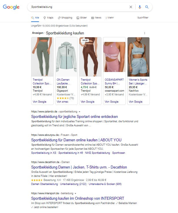 Marketing-Strategie SEO: Beispiel Intersport