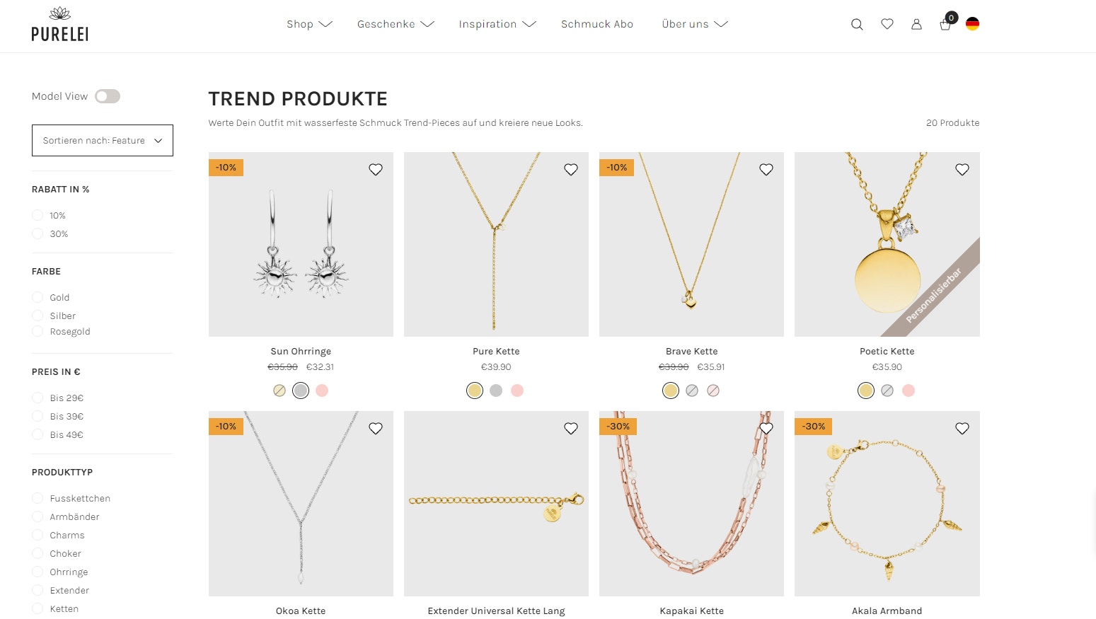 Die momentanen Trendprodukte des Schmucklabels PURELEI.
