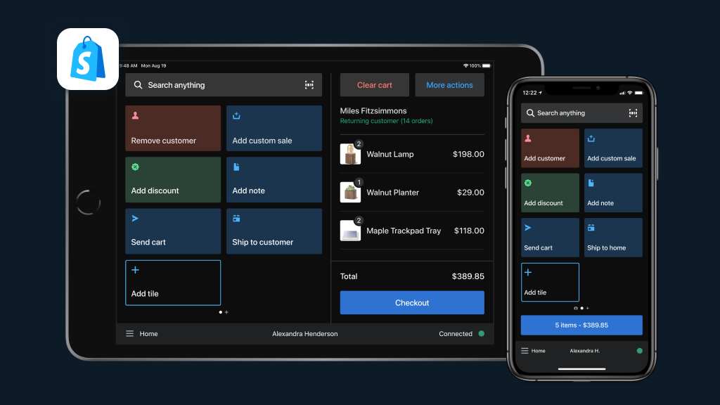 all-new POS interface shown on a tablet and mobile phone